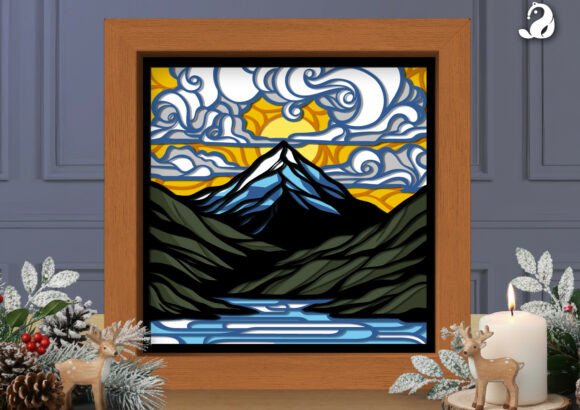3D Mountain Sunset Shadow Box SVG for Branding