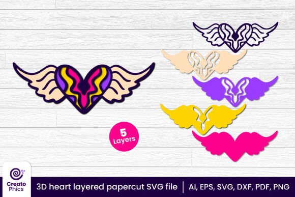 3D SVG Heart Wings for Valentine S Day Design