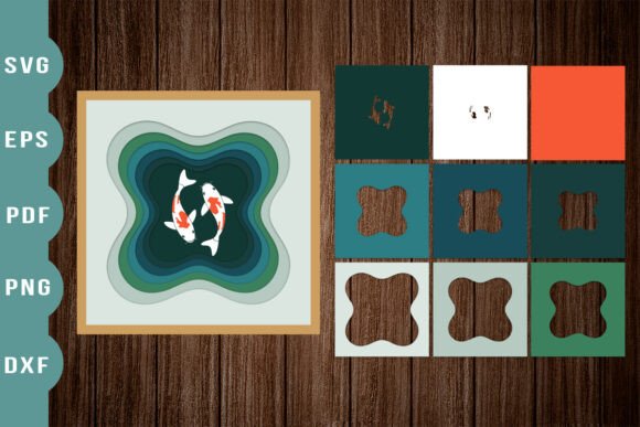 3D SVG Koi Fish for Shadow Boxes & Decor