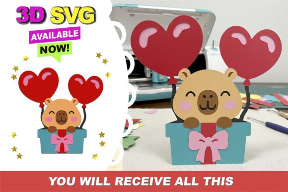 Capybara Gift Box 3D SVG for Valentine S Day Crafts