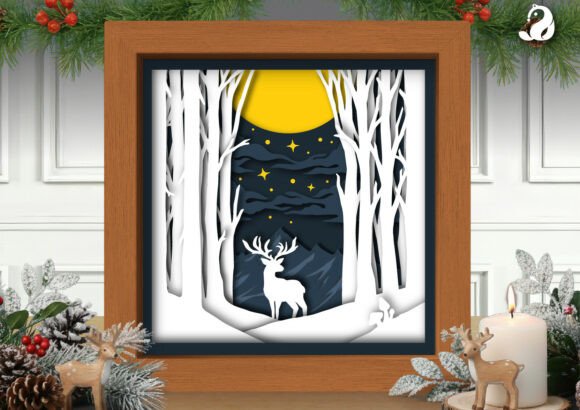 Deer Forest Night Shadow Box: 3D SVG for Crafters