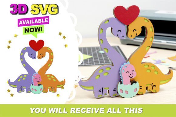 Dino Love Family 3D SVG for Valentine S Day Branding