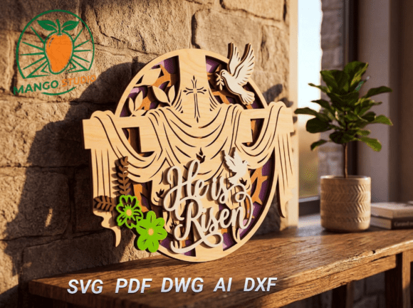 He is Risen 3D Layered Cross_SVG for Spring Easter Laser Cutting