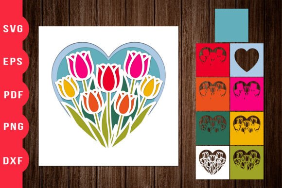 Heart Tulip 3D SVG for Shadow Boxes & Branding