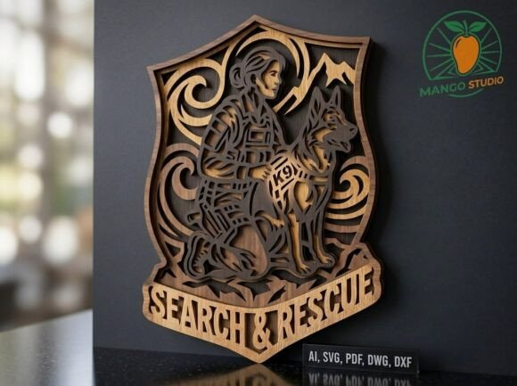 K9 Search Rescue 3D SVG for Laser Signs