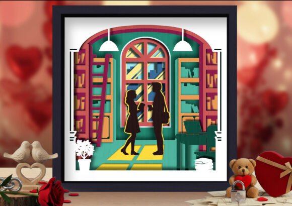 Romantic Library Couple Shadow Box: A 3D SVG Review