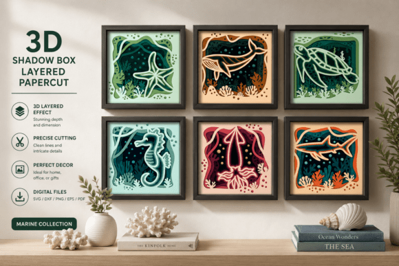 Sea Animals 3D SVG for Shadow Boxes & Web