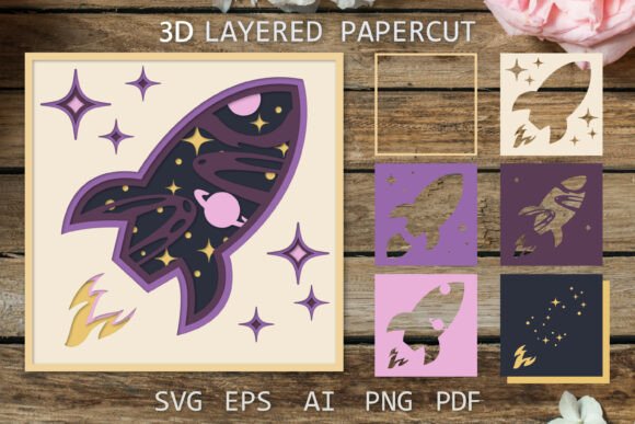 Space Rocket 3D SVG for Kids' Pop-Up Cards