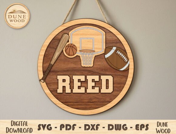 Sports Name Sign Layered SVG for Laser Cutting & Father's Day