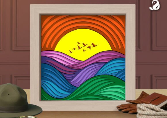 Sunset Ocean Waves Shadow Box: 3D SVG for Shadow Boxes