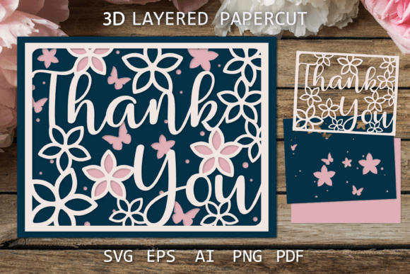Thank You Card SVG Layered Papercut: 3D SVG for Thanksgiving