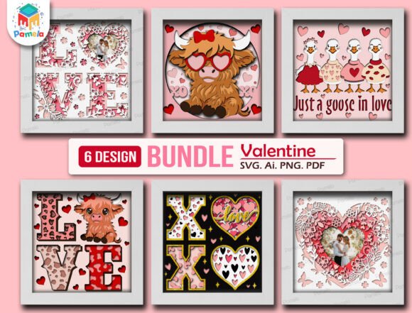 Valentine Shadow Box SVG Bundle: 3D SVG for Valentine S Day