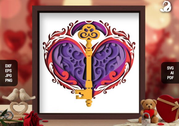 Vintage Key to My Heart 3D SVG for Shadow Boxes