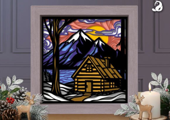 Winter Log Cabin 3D SVG for Shadow Boxes